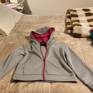 Cozy Kids Hoodie in Gray with Pink Trim